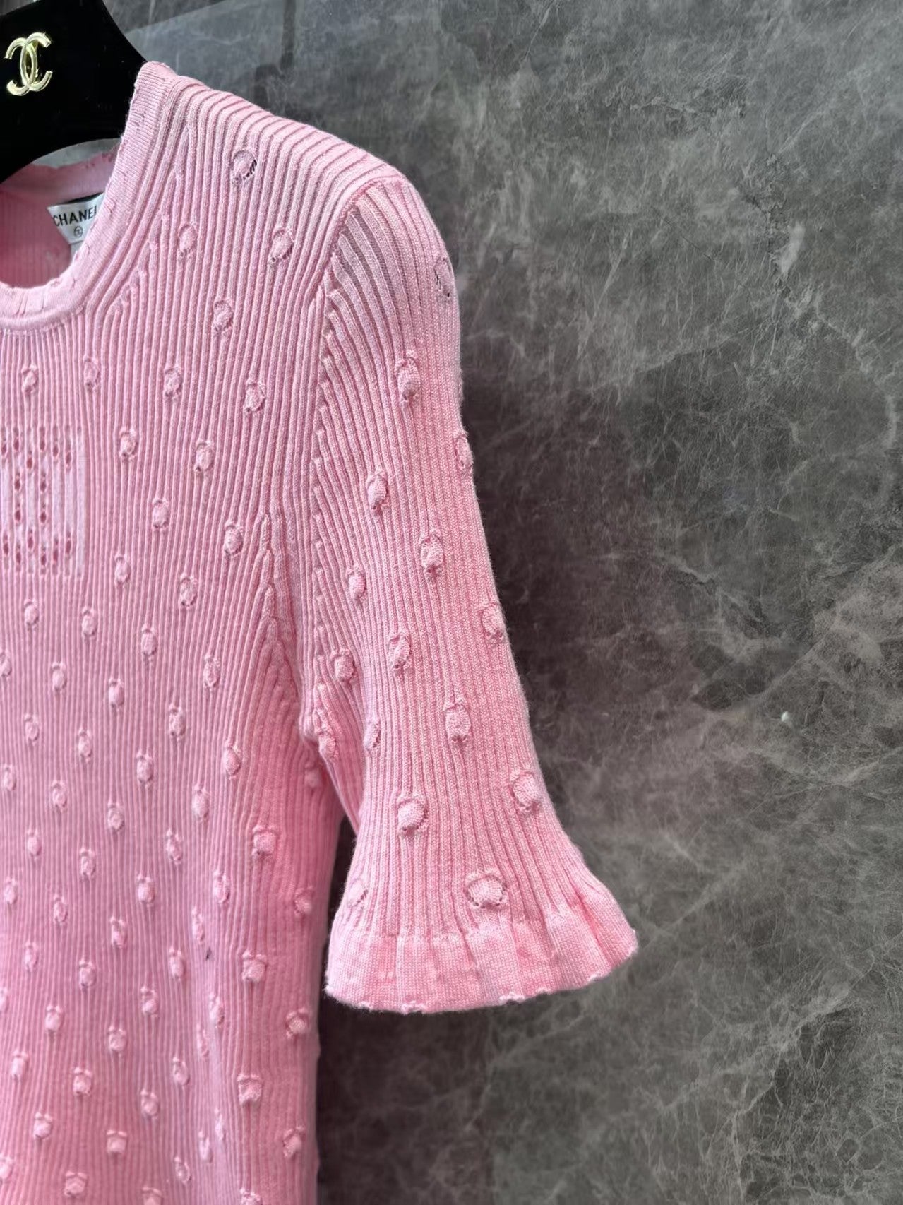 3D Polka Dot Crochet Knitted Short Sleeves