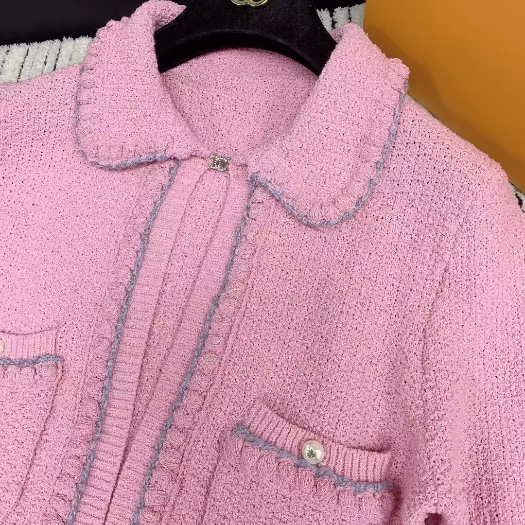 25 spring and summer lapel pocket knitted sweater cardigan