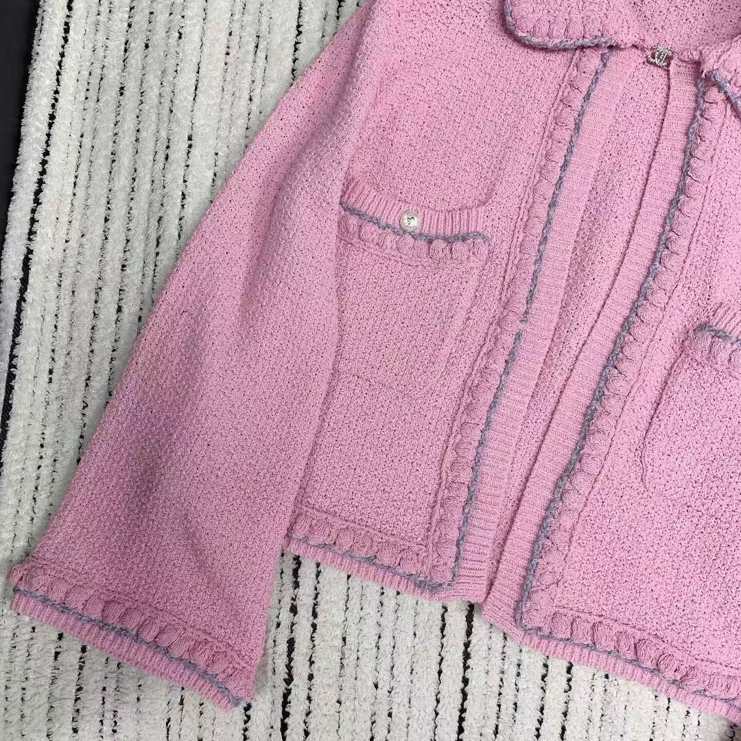 25 spring and summer lapel pocket knitted sweater cardigan