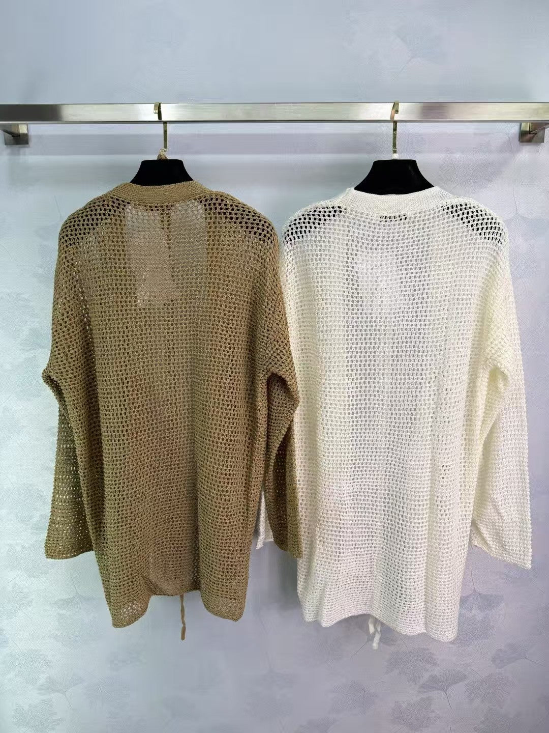 25SS hollow knitted long cardigan