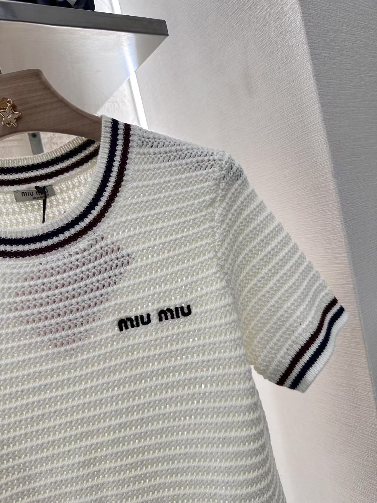 Hollow knit crew neck short sleeves