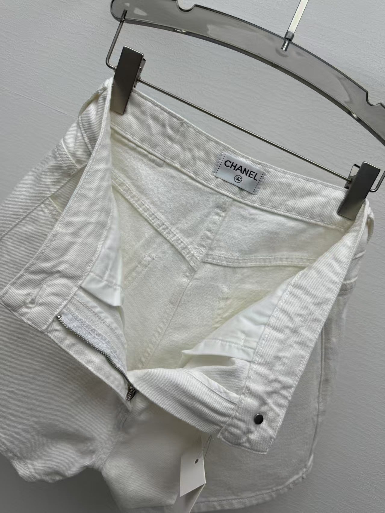 printed denim shorts