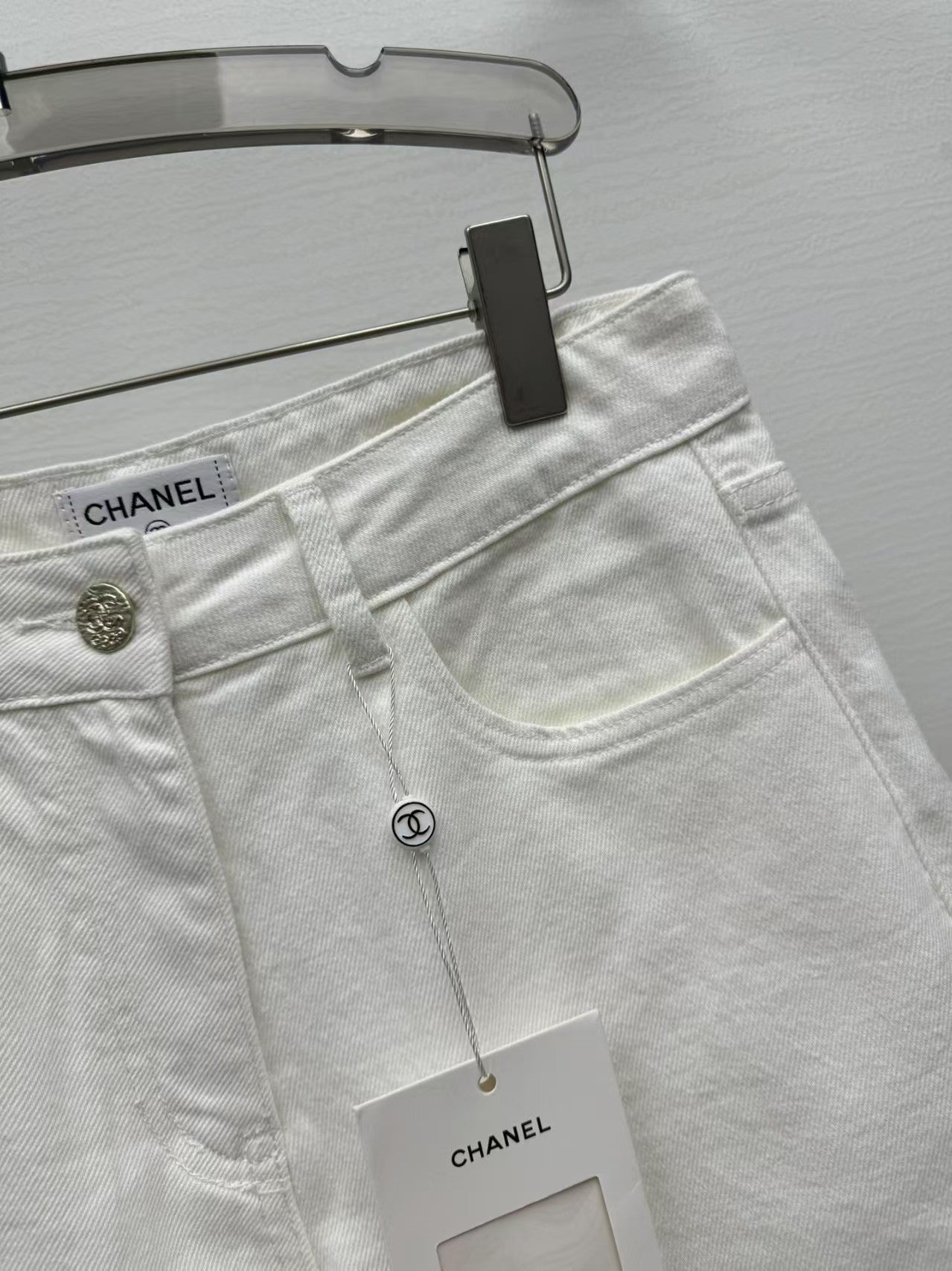 printed denim shorts