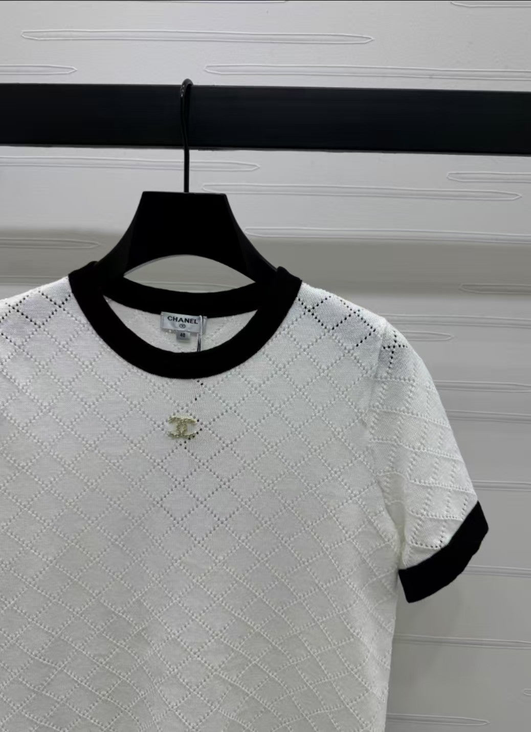 Hollow Crochet Colorblock Knitted Short Sleeves