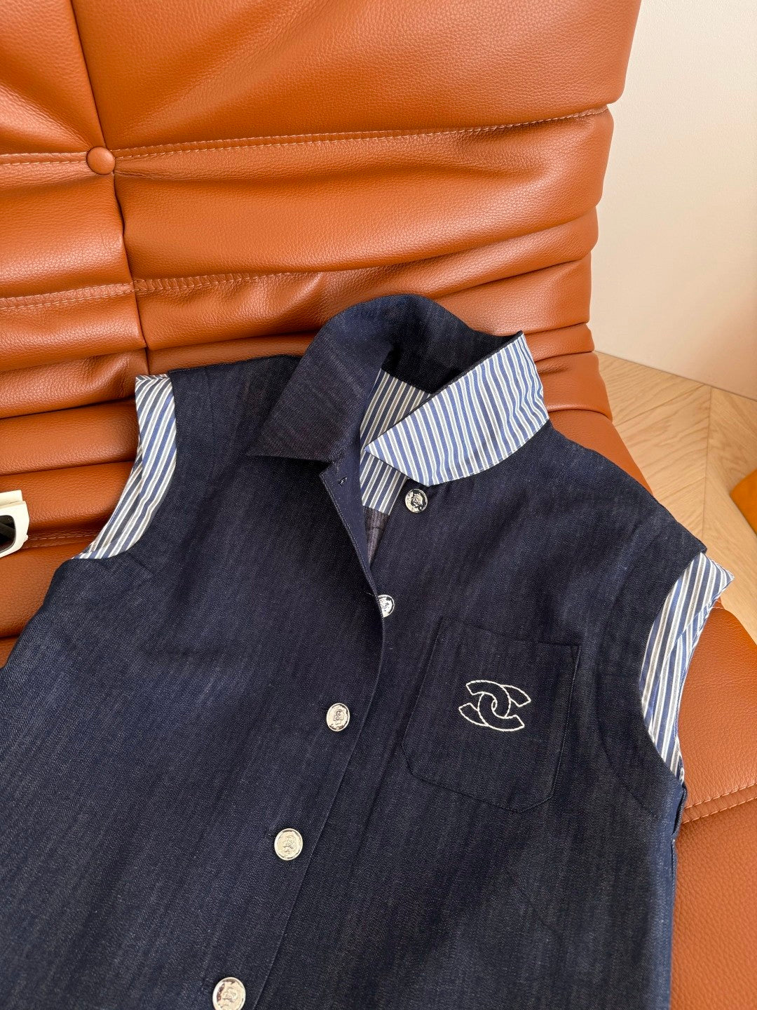 Vintage-style Double C Embroidered Pattern Denim