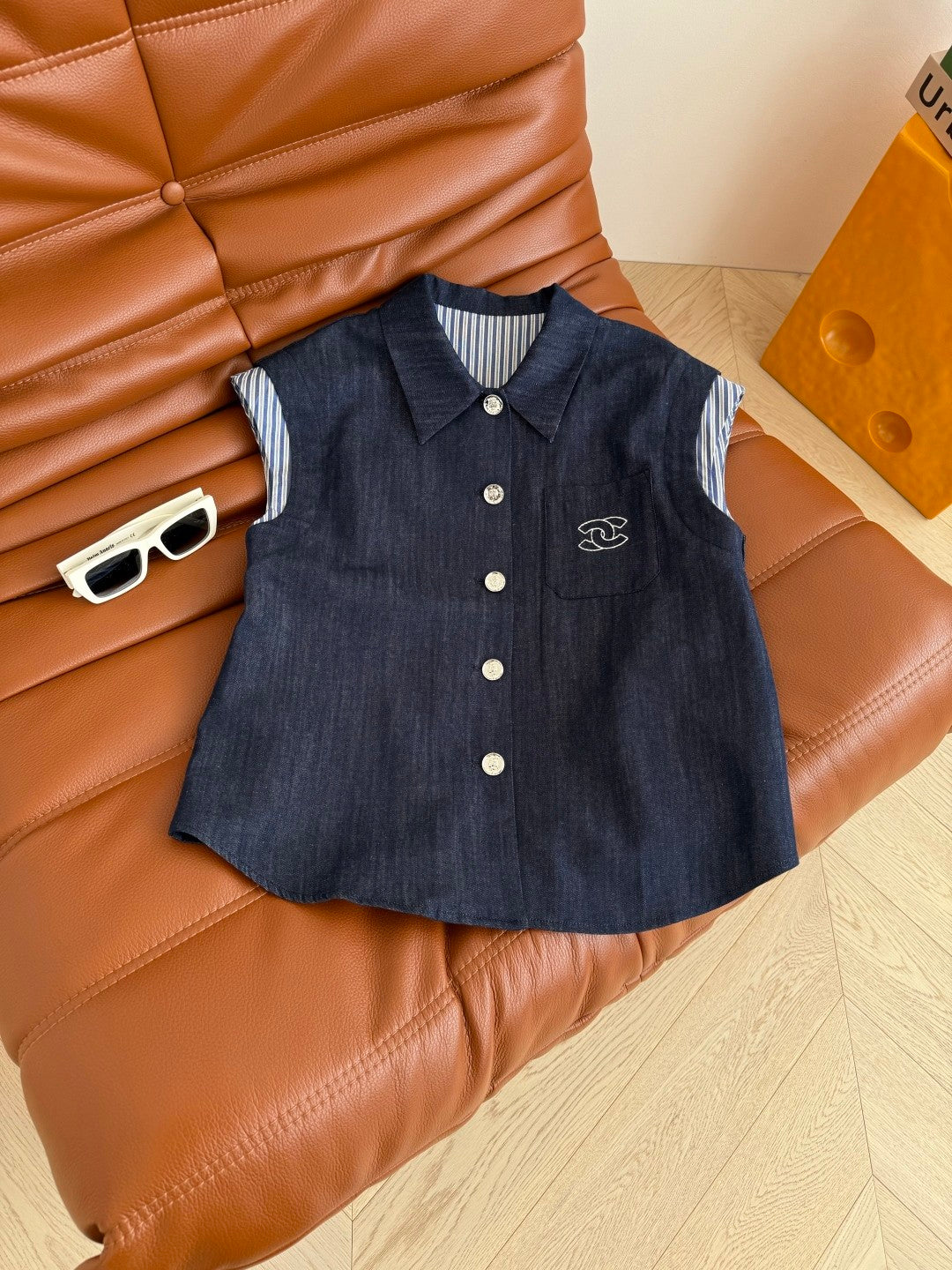 Vintage-style Double C Embroidered Pattern Denim