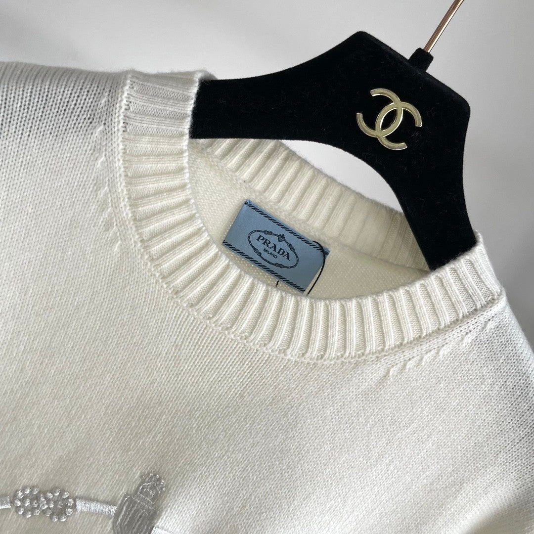 Women's Logo Print Plain Knit Long Sleeve
