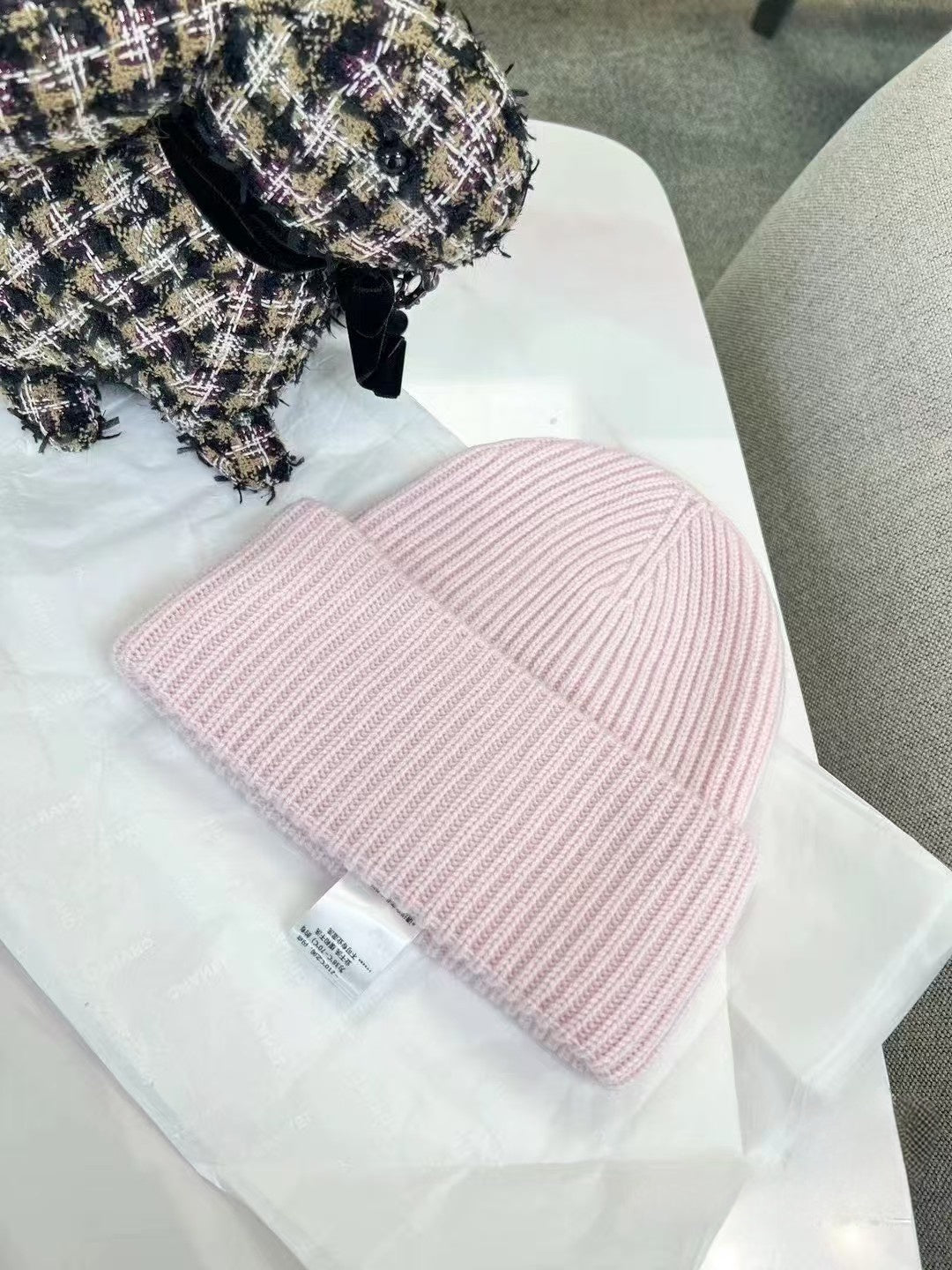 Pink knitted beanie