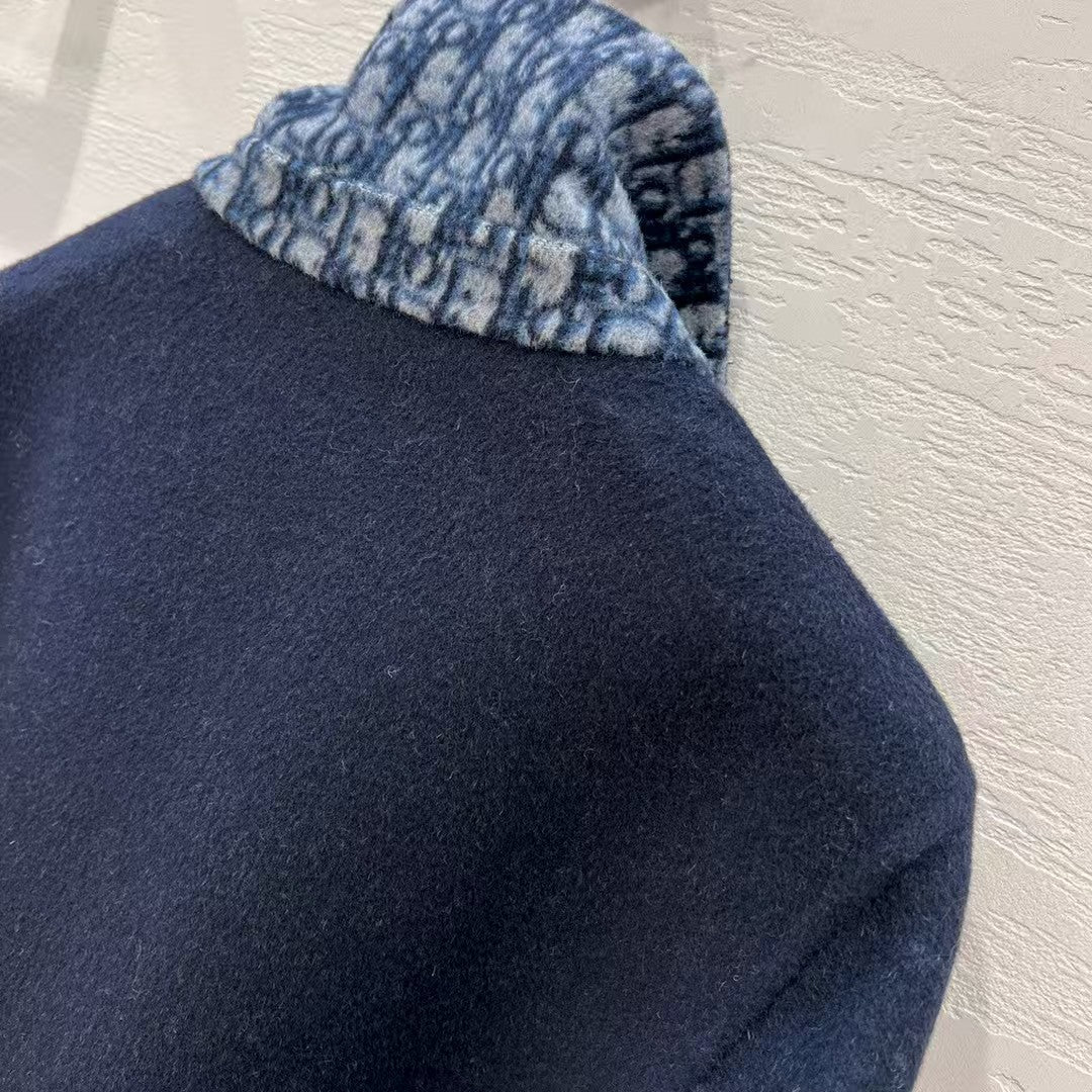 Double-faced wool coat with monogram logo and lapel