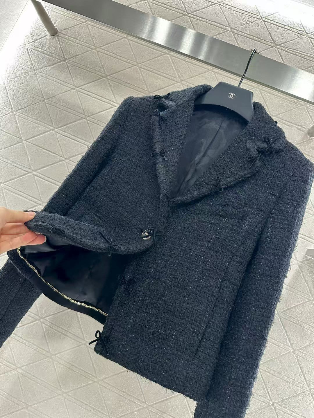 Lapel Bow Knitted Jacket