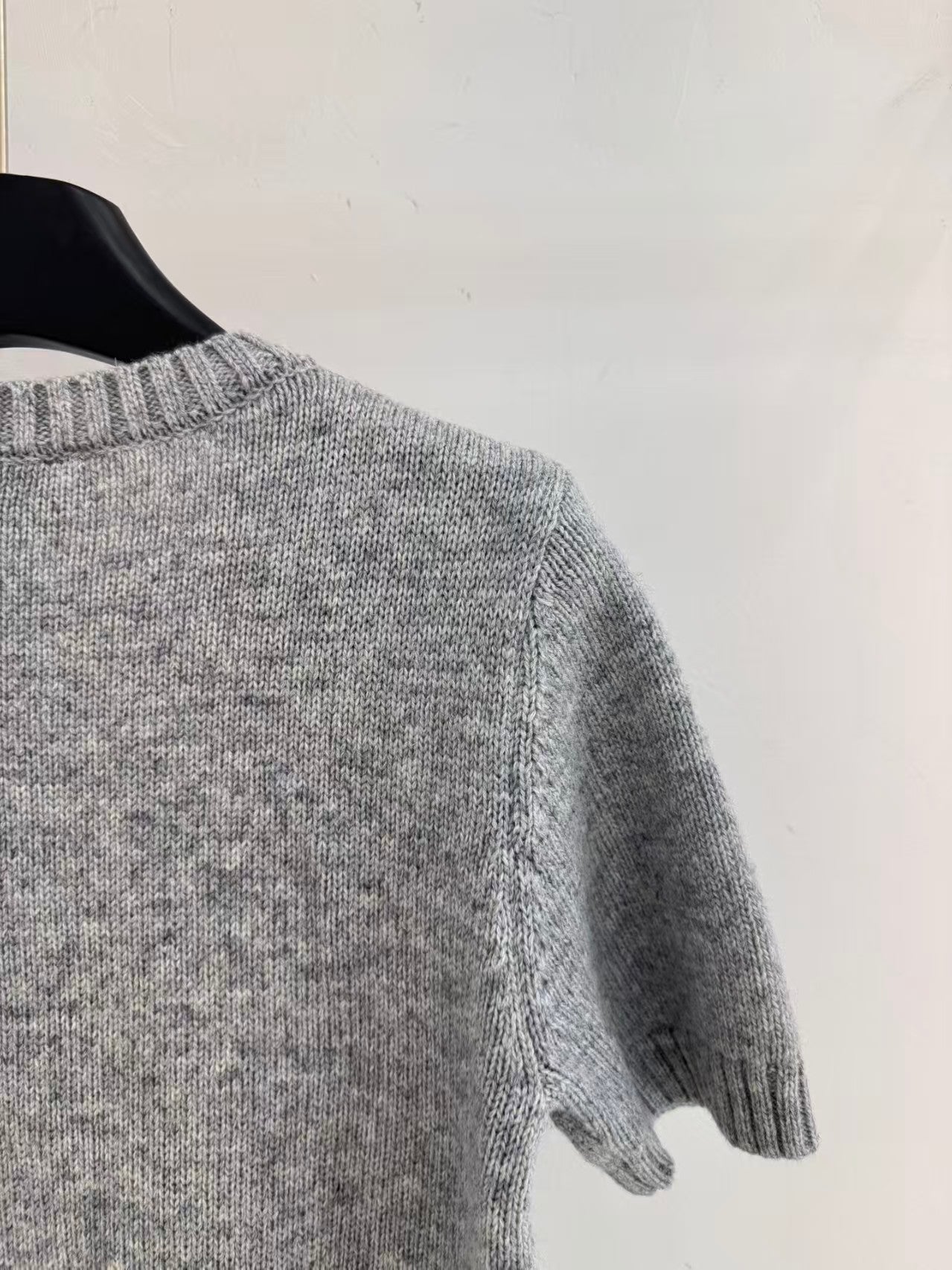 Retro ribbed check knit short sleeves