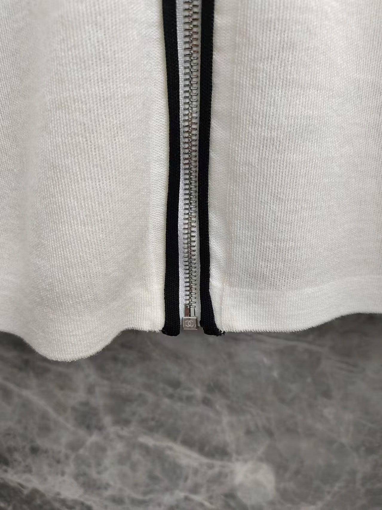 Black and white zip-up hooded cardigan