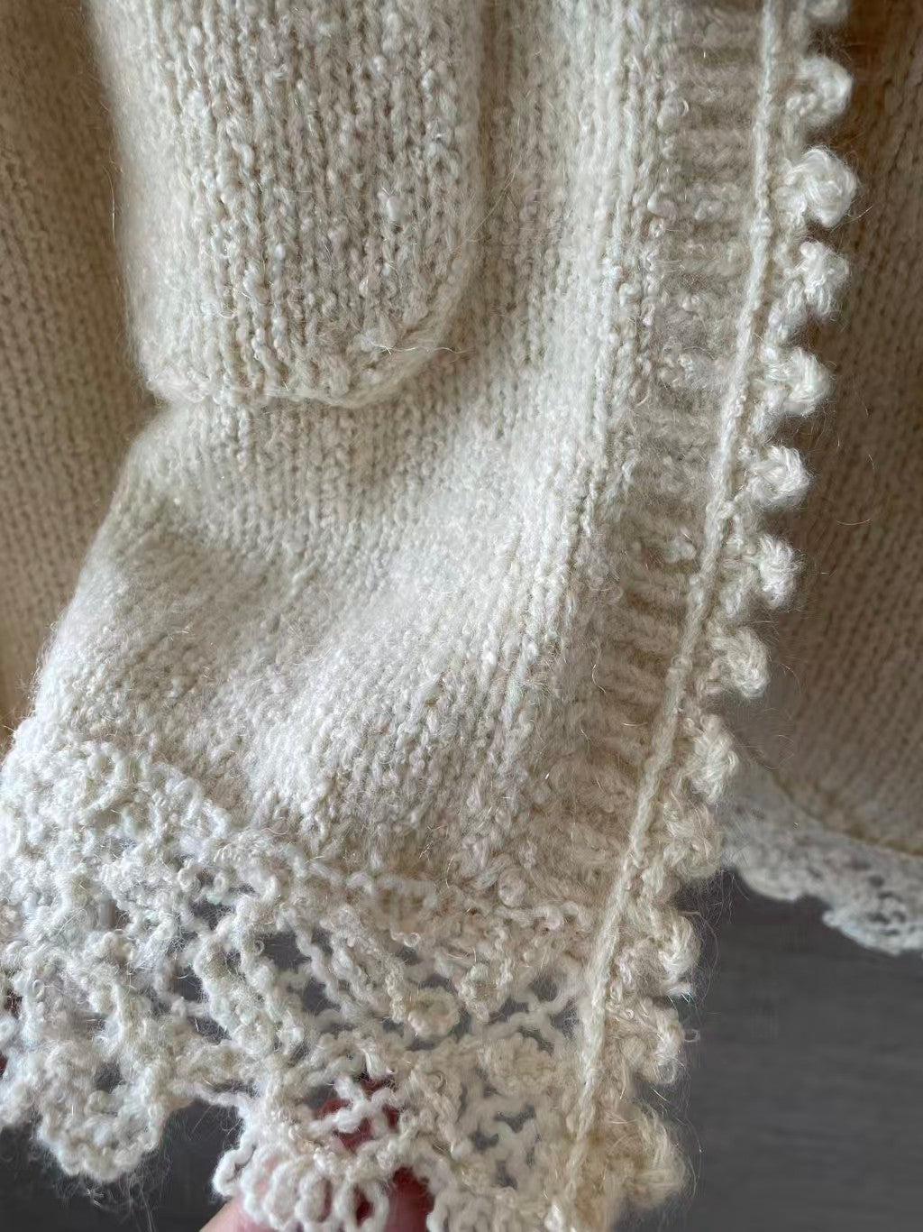 Lapel-collar open-knit cardigan