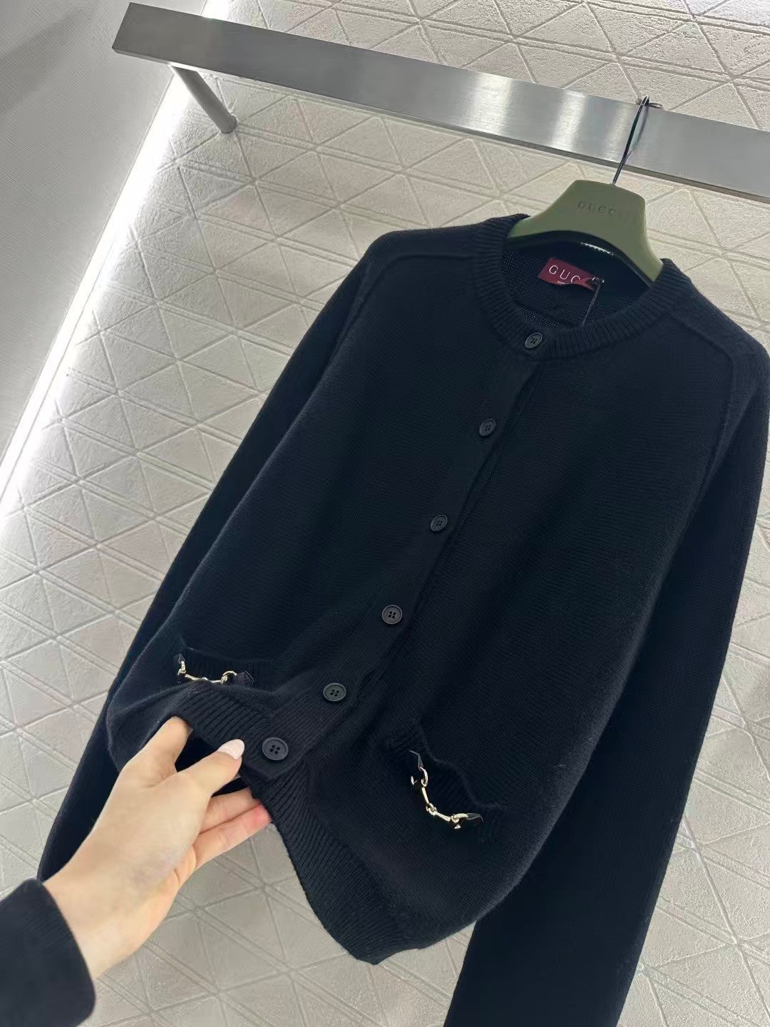 Chain detail pocket knit cardigan