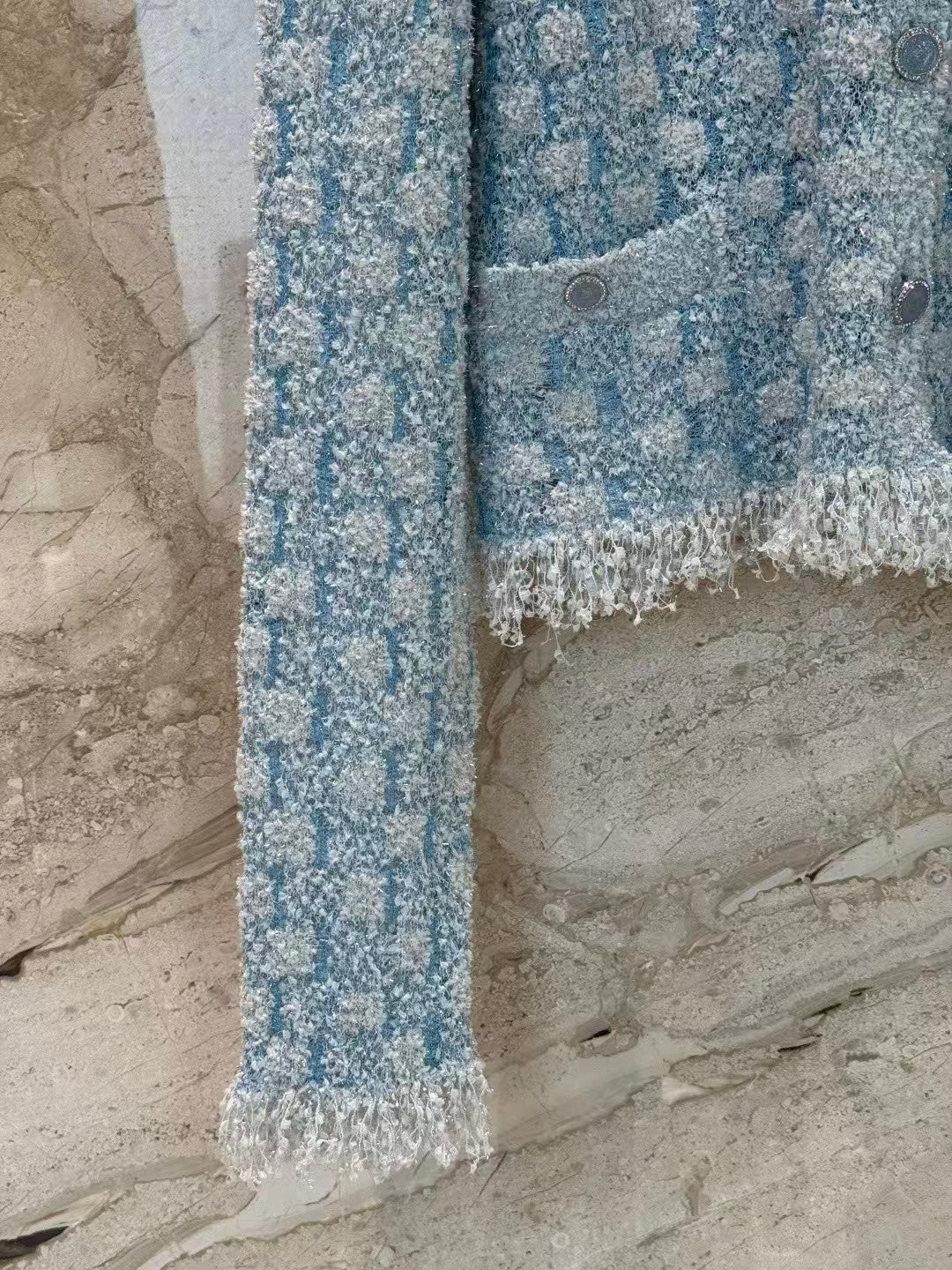 26SS Blue Tweed Cardigan