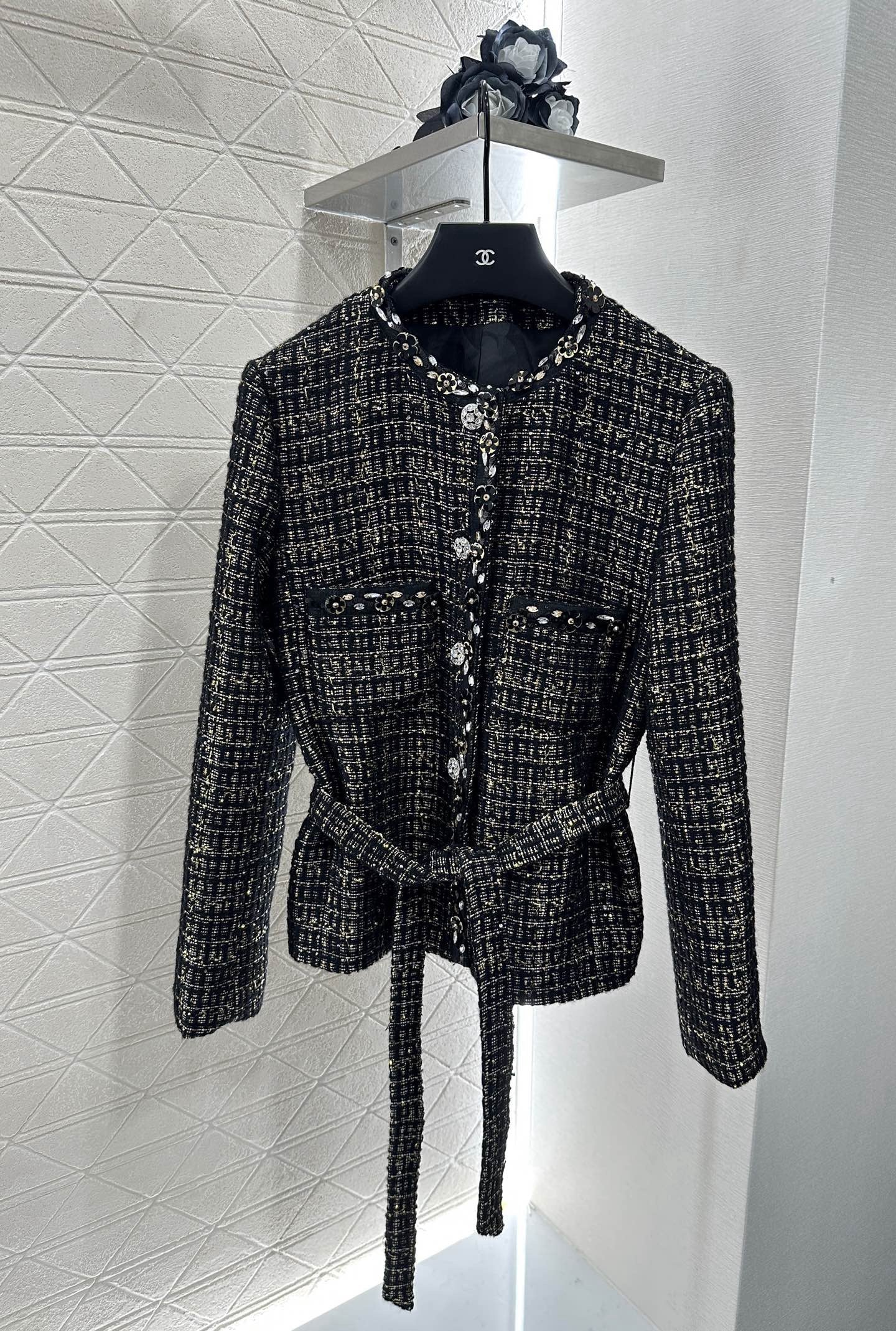 Round neck dress with beaded edges and outer jacket