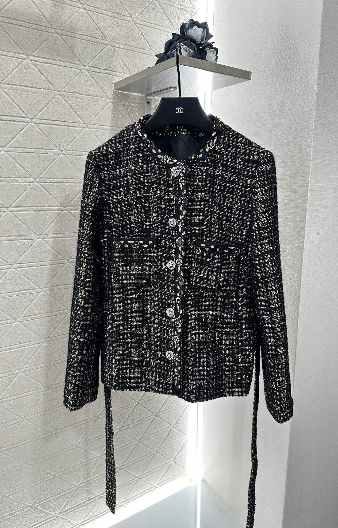 Round neck dress with beaded edges and outer jacket