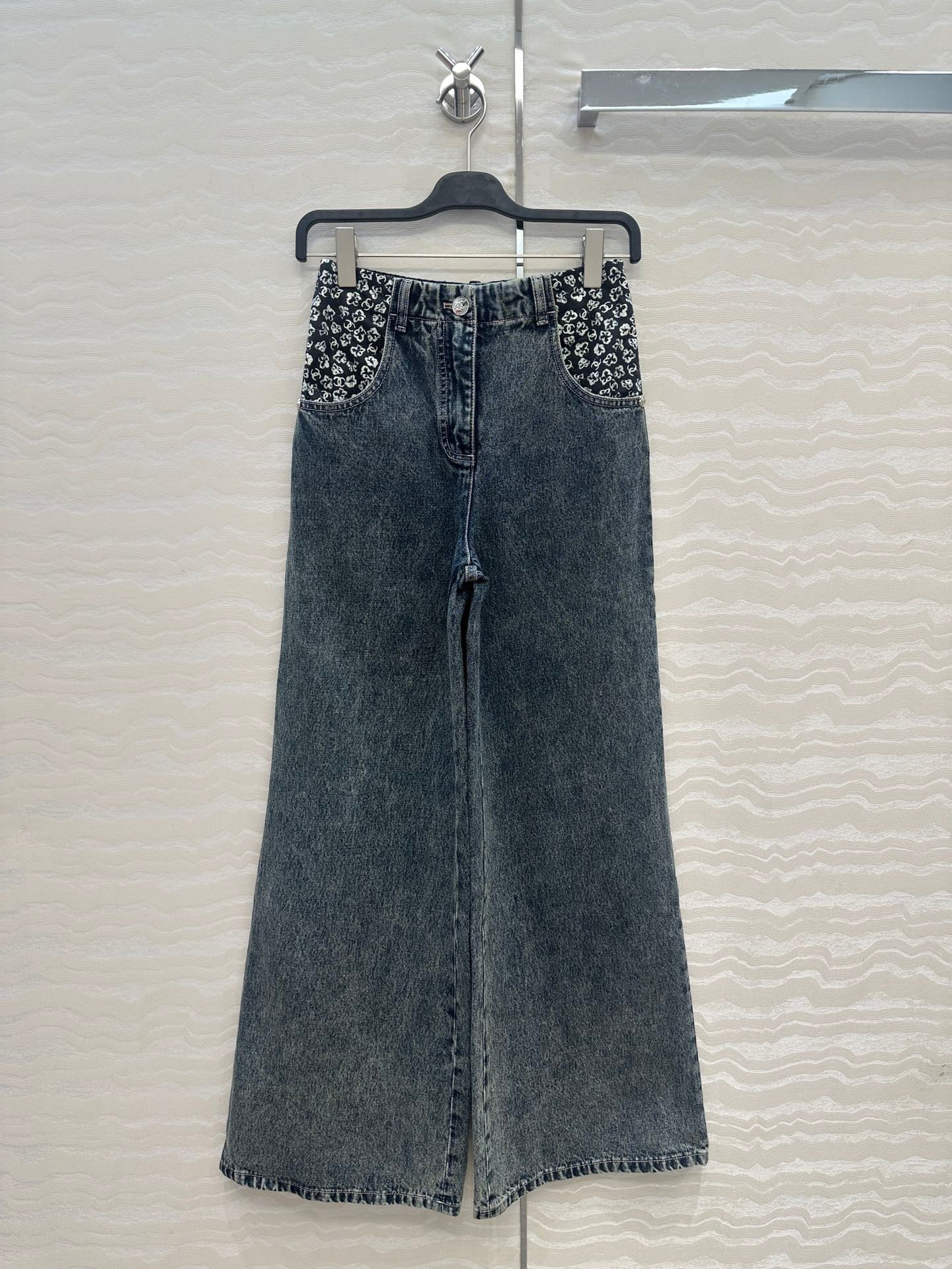 Colorful printed spliced wide leg straight leg jeans