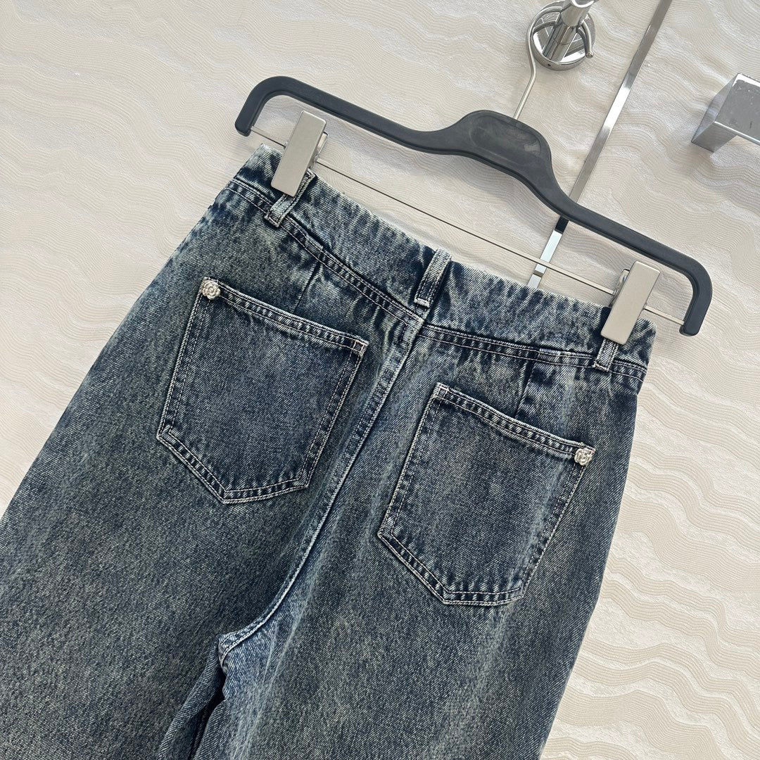 Colorful printed spliced wide leg straight leg jeans