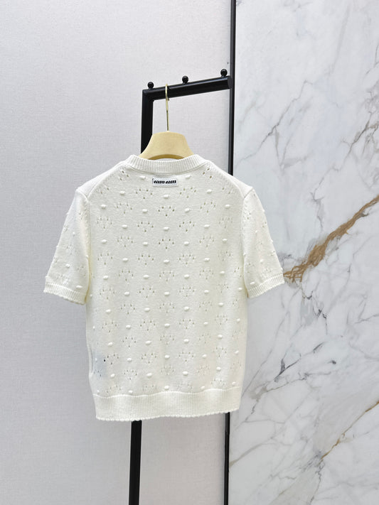 26 Hollow-out crochet letter logo short-sleeved shirt