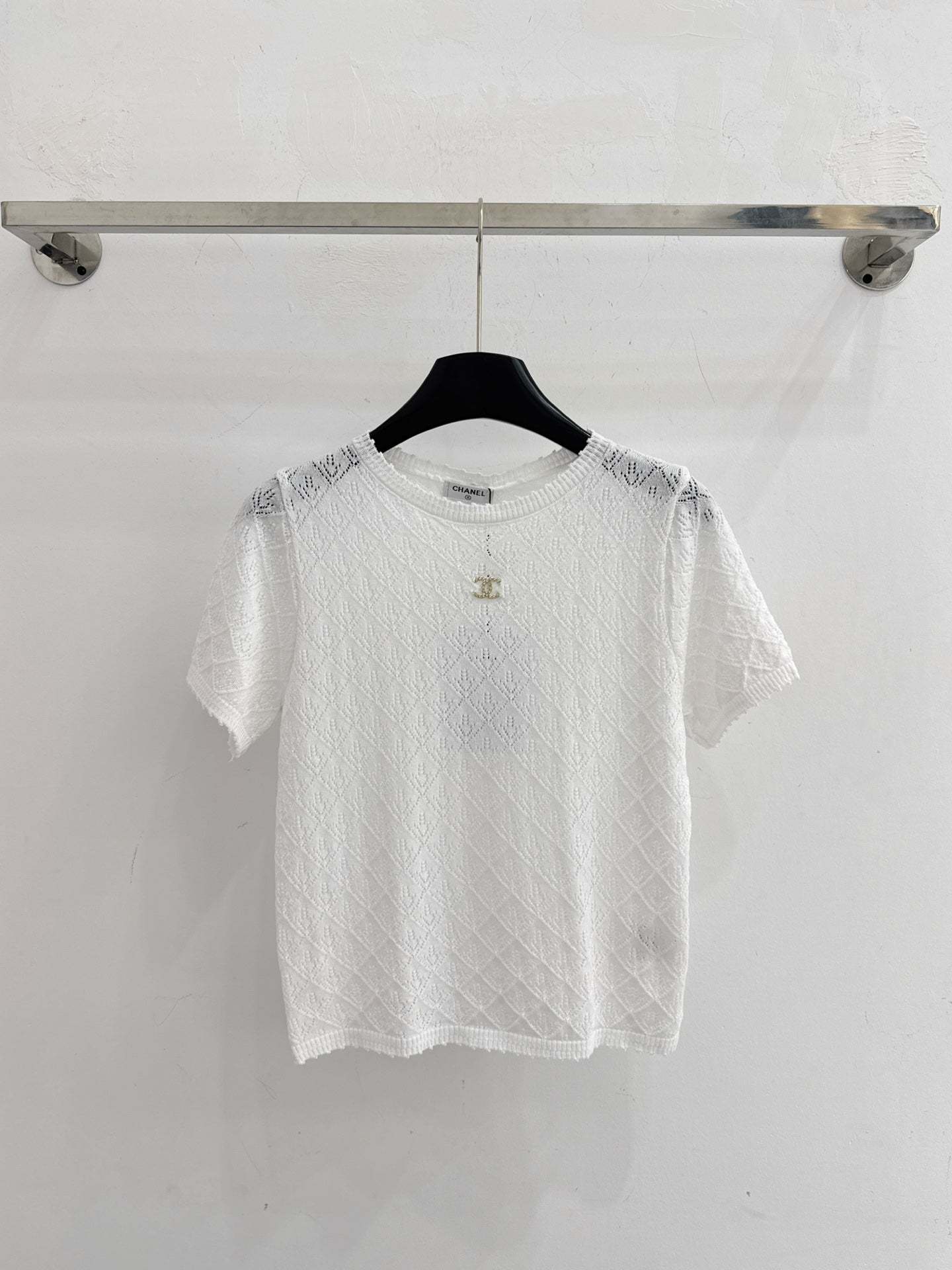 26SS Diamond Pattern Hollow-Out Knit Top