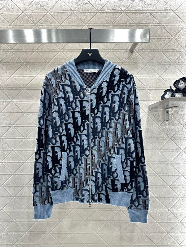 Jacquard knitted zipper cardigan