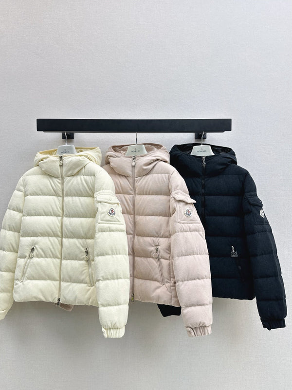 Woolen hooded down jacket