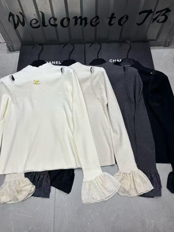 Grey lace sleeve base shirt