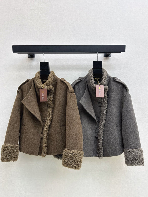 Splicing sheep curly camel fur short coat
