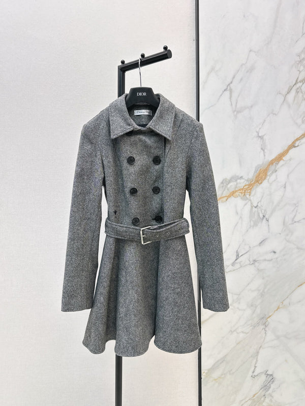 Flip collar double breasted waistband dress