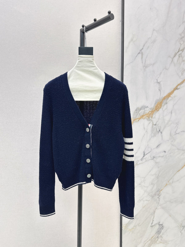 Blue Lazy V-neck wool cardigan