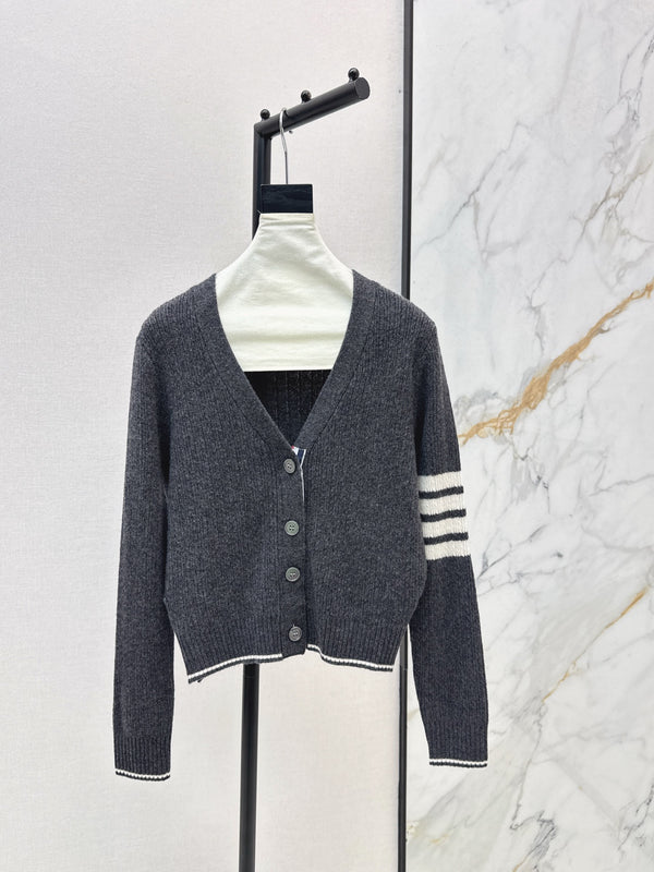 Navy Blue Lazy V-neck wool cardigan