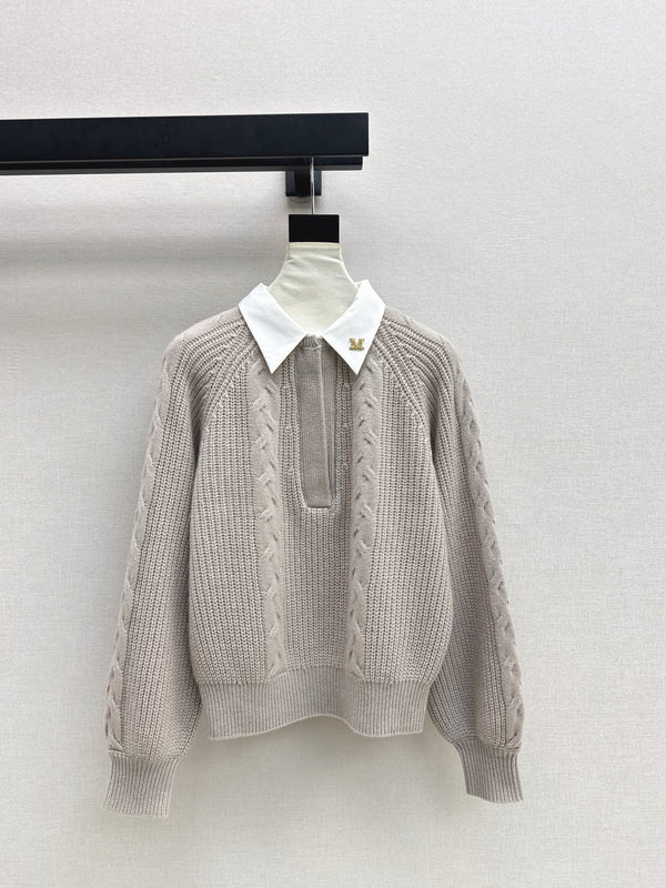 25Ss Latest Splicing Knitted Fake Two Piece Sweater Khaki