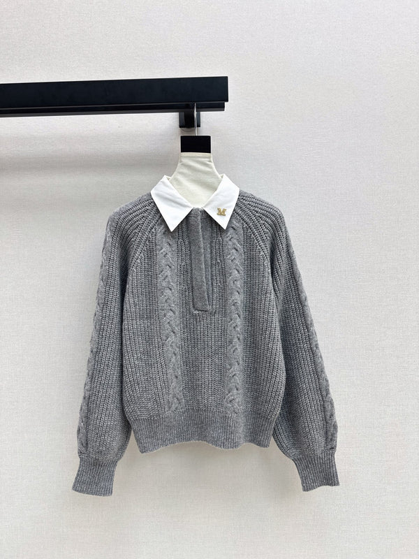 25Ss Latest Splicing Knitted Fake Two Piece Sweater Grey
