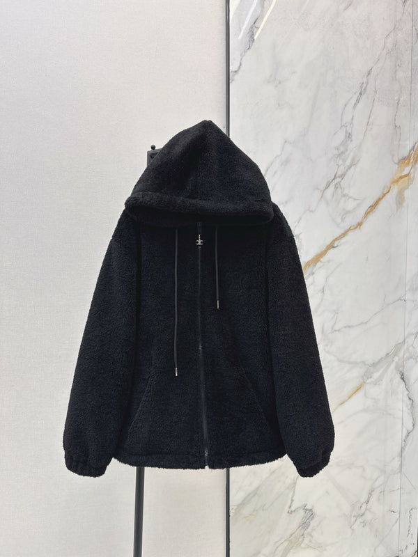 25Ss new hooded plush jacket black