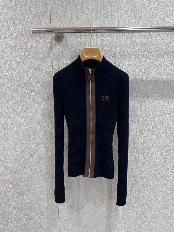 25Fw new stand up collar zipper knitted cardigan