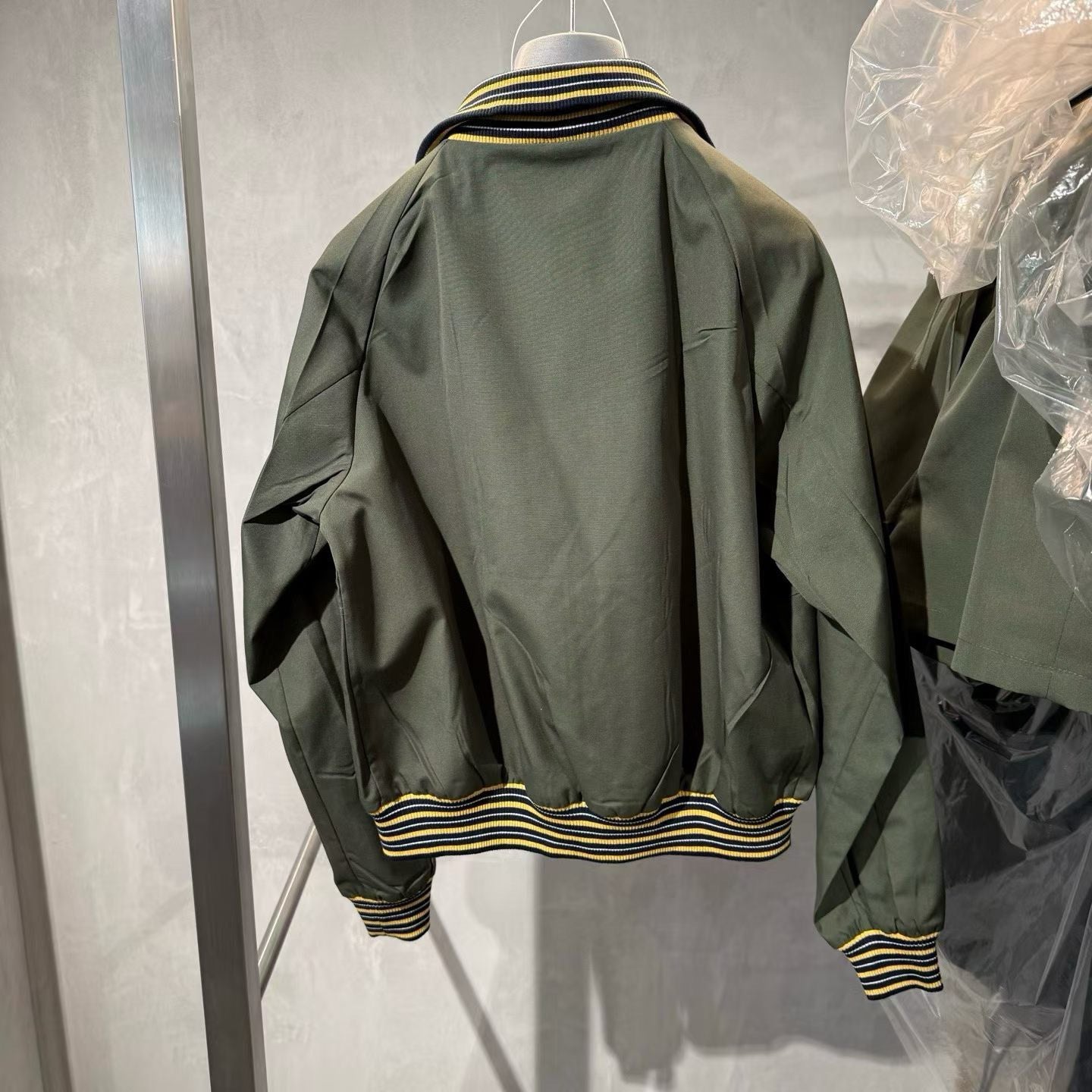26SS Military Green Striped Stand Collar Jacket