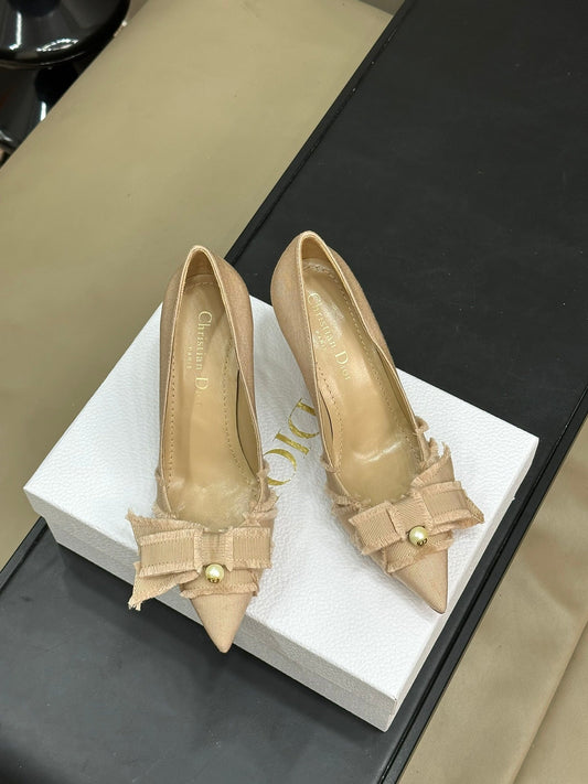 🎀 pearl cat heel small shoes