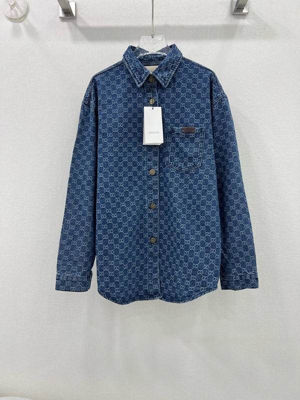 Allover printed jacquard denim shirt jacket