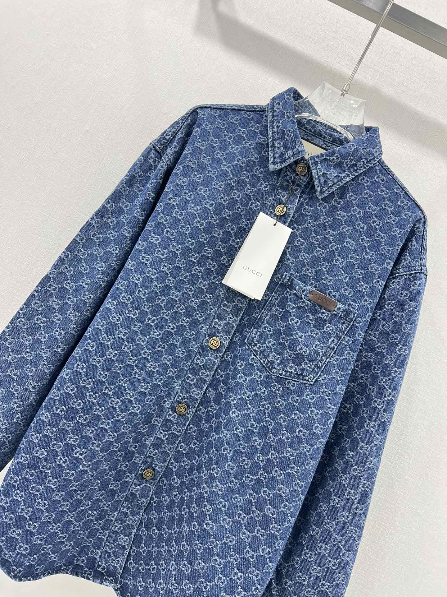 Allover printed jacquard denim shirt jacket