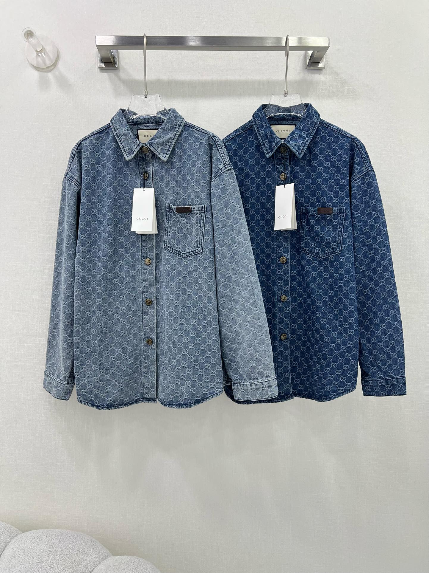 Allover printed jacquard denim shirt jacket