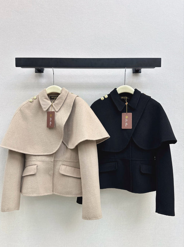 25 new standing collar wool double-sided nylon cape jacket