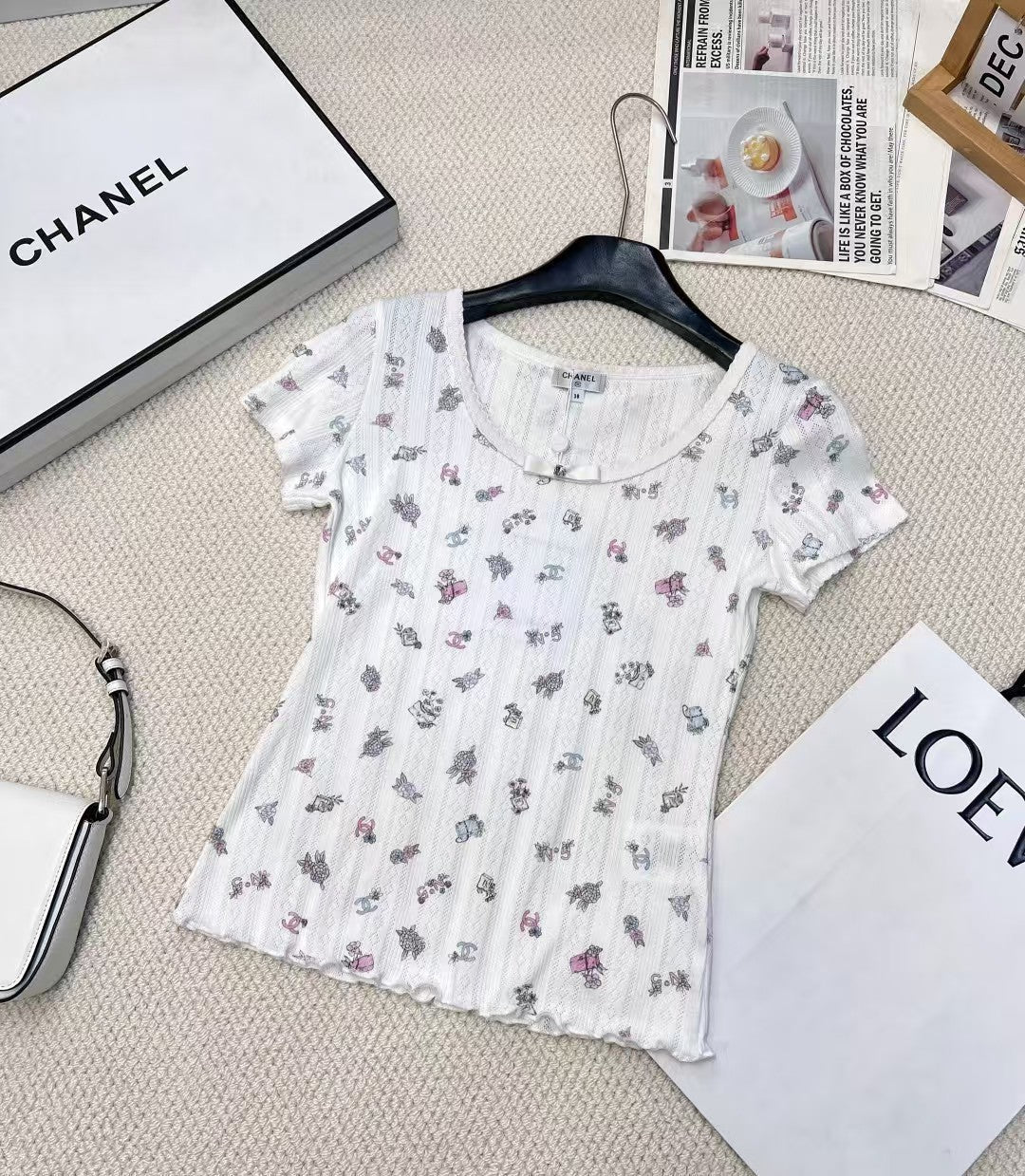 Camellia print fungus short sleeves
