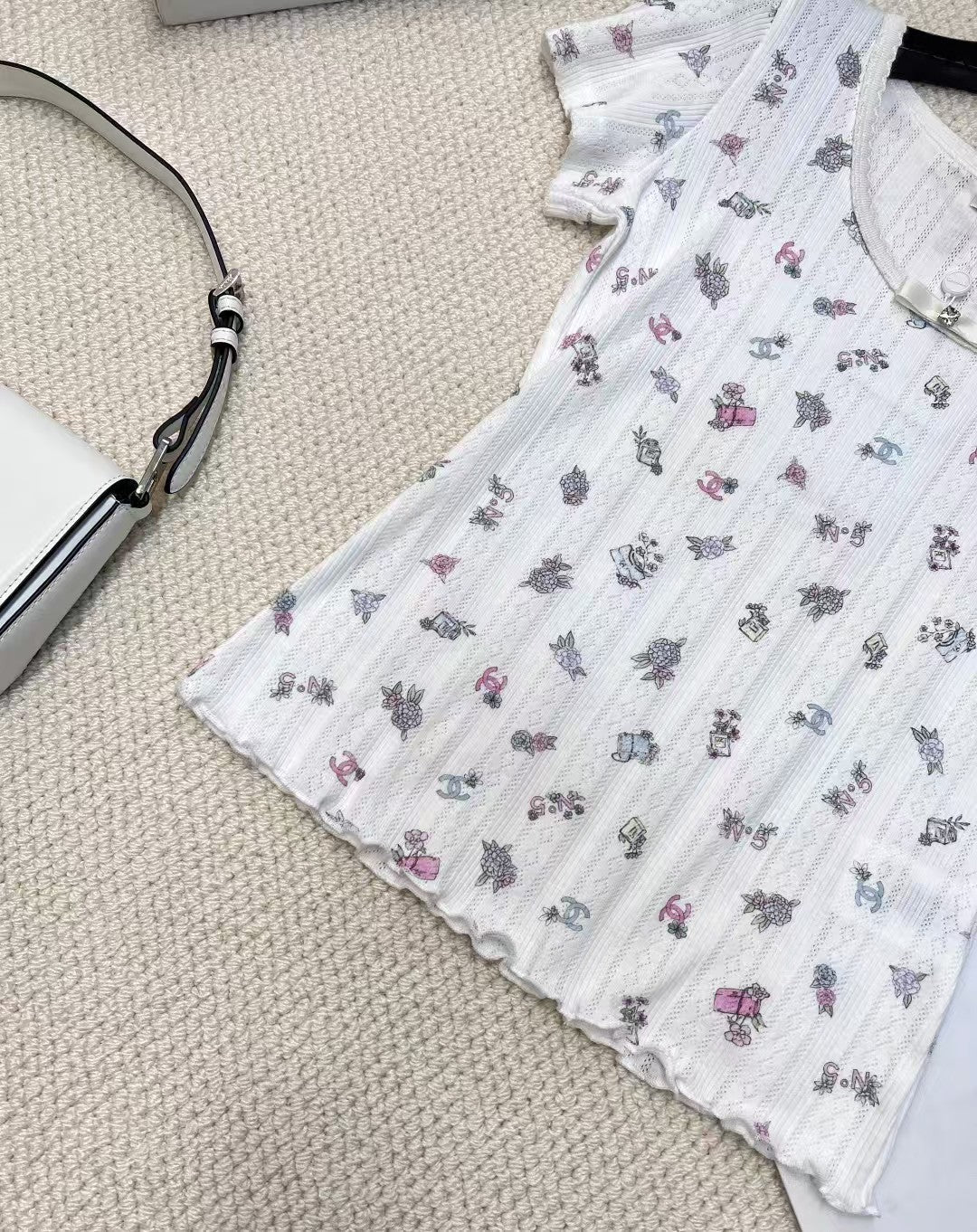 Camellia print fungus short sleeves