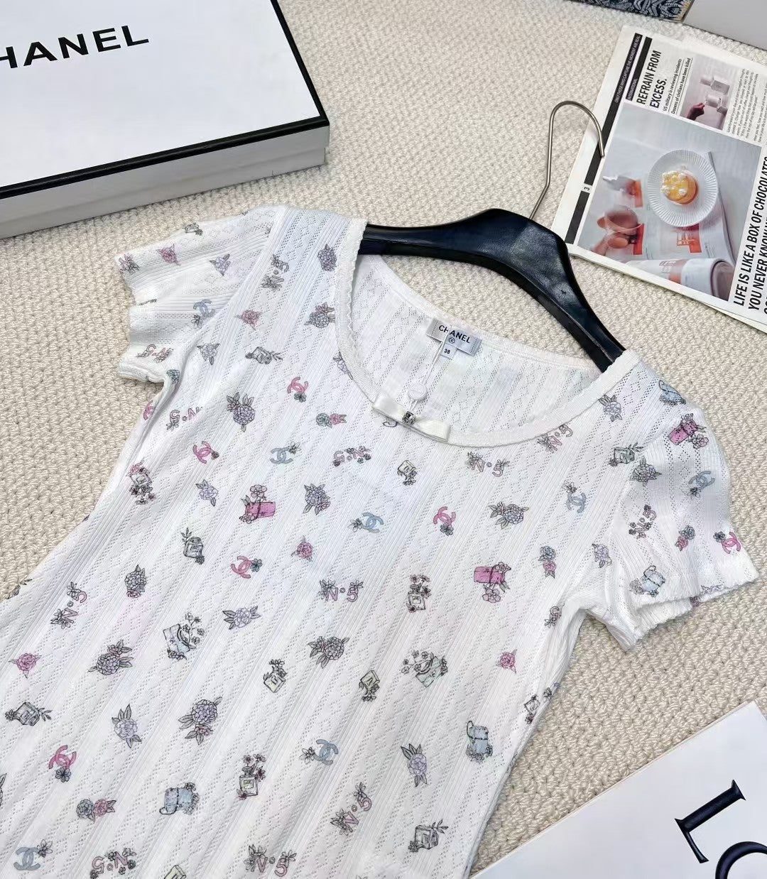 Camellia print fungus short sleeves