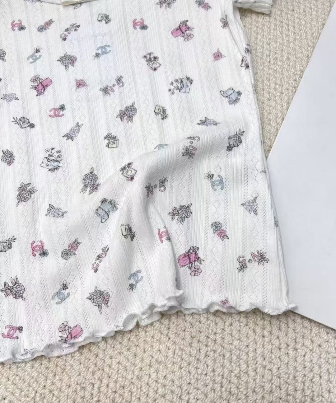 Camellia print fungus short sleeves