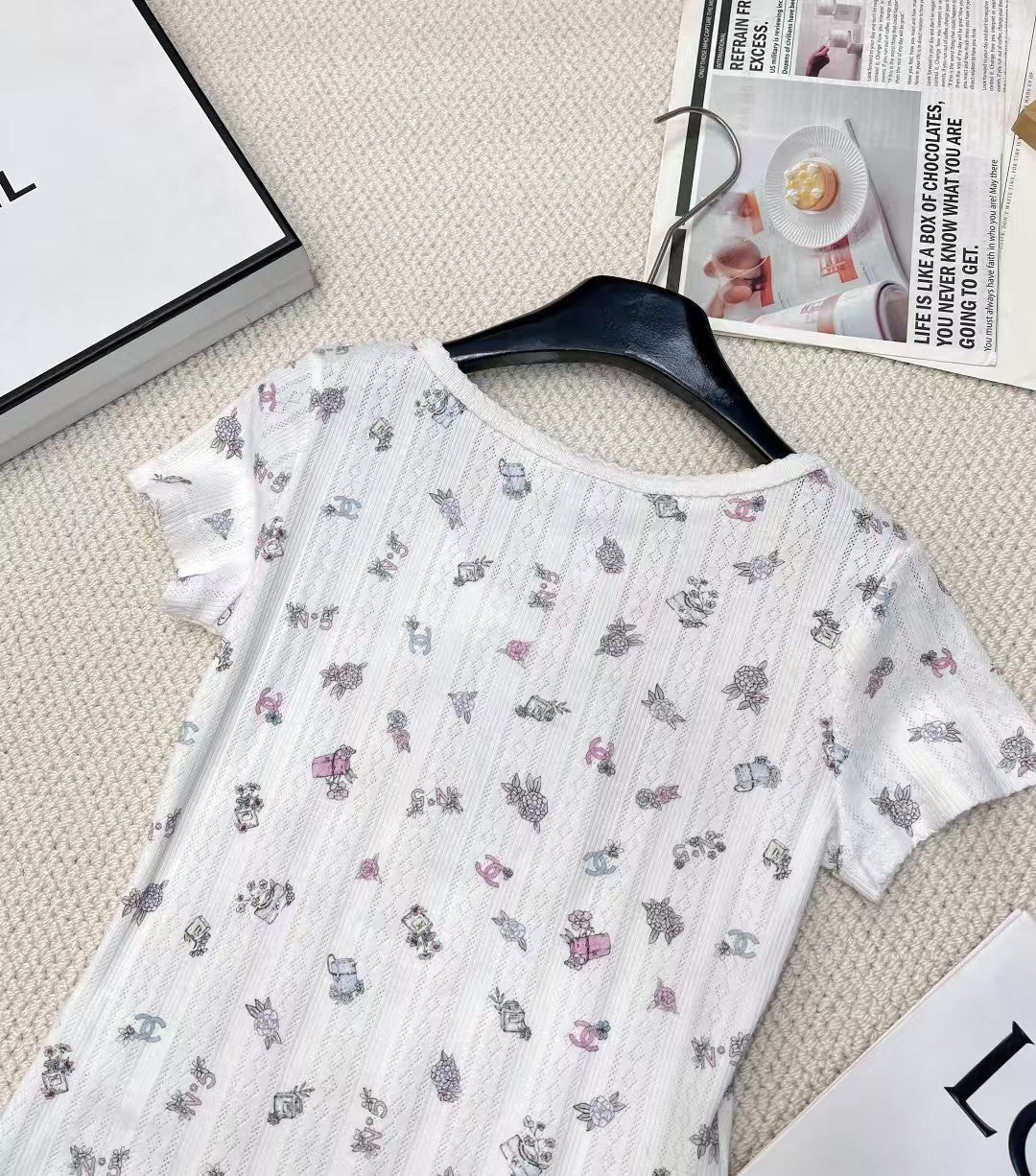 Camellia print fungus short sleeves