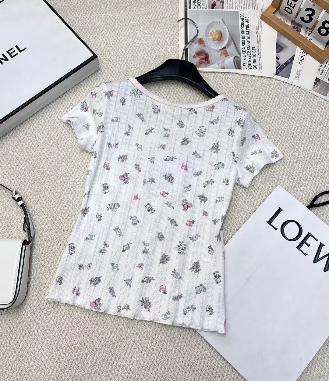 Camellia print fungus short sleeves