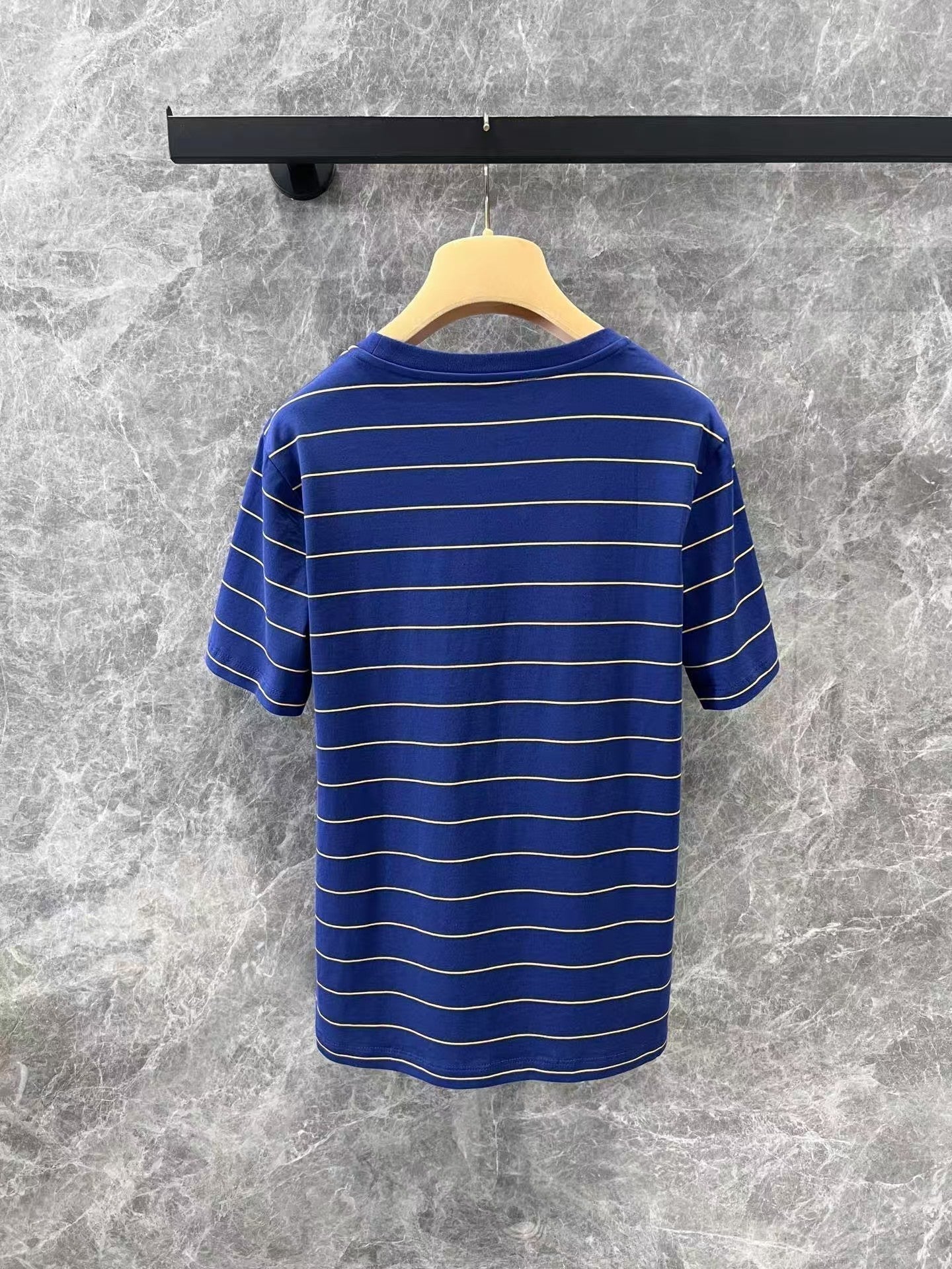 Micro-label blue striped round neck short-sleeved T-shirt