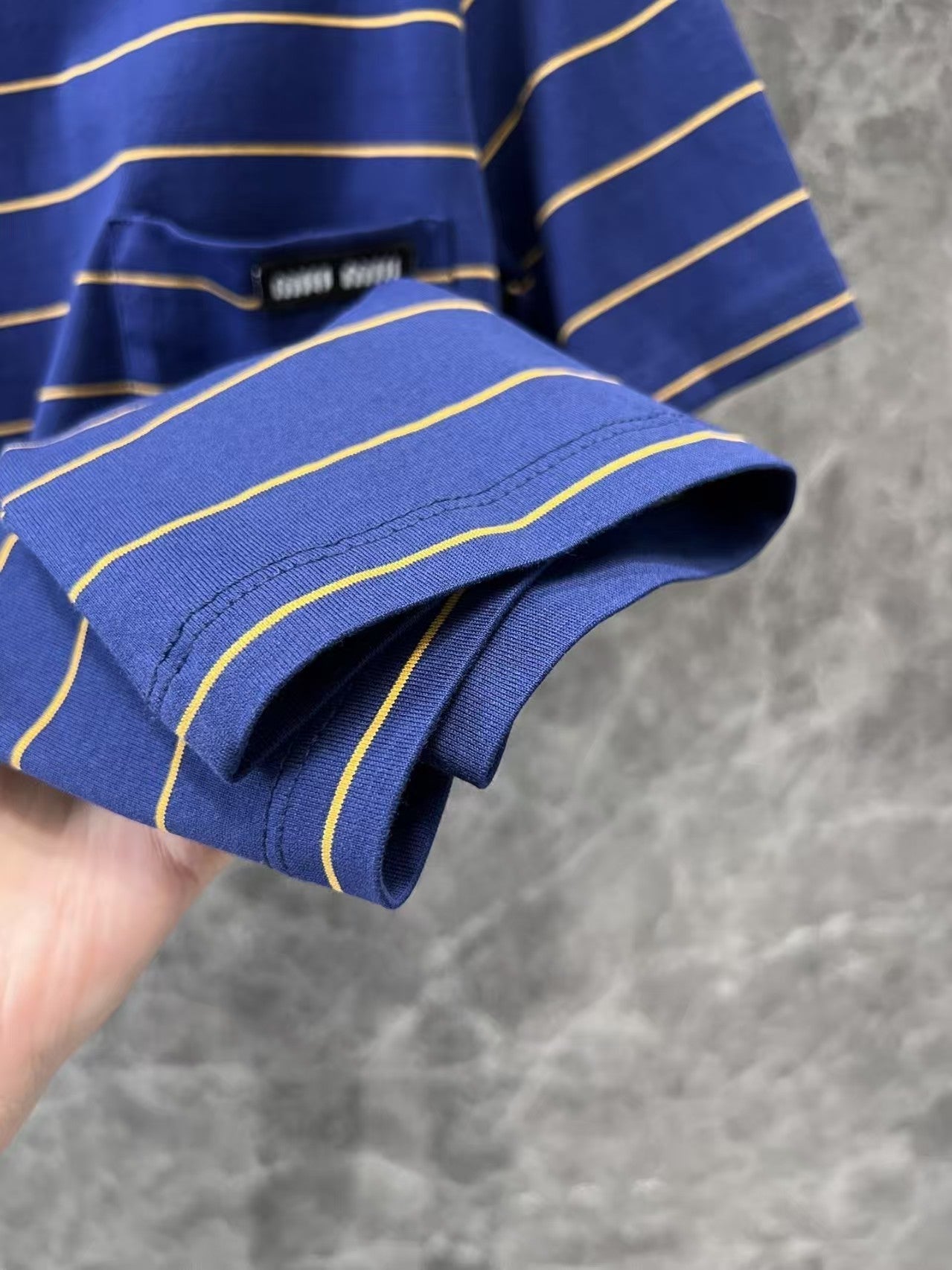 Micro-label blue striped round neck short-sleeved T-shirt